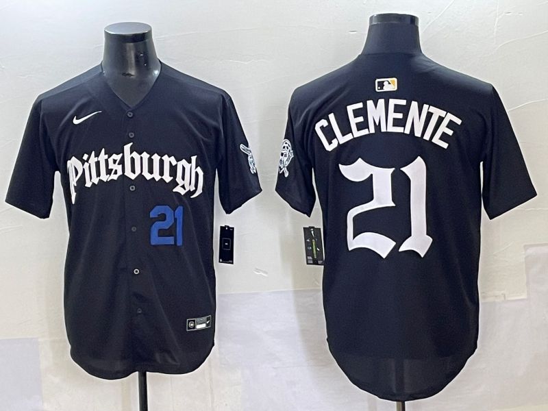 Men 2025 Pittsburgh Pirates #21 Clemente Black Five generations Joint Name Nike MLB Jersey style 7